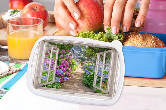 Lunch box Blauw - Lunch box - Boîte à pain - Hortensia - Transparent - Fleurs - Été - Violet - Bloc - 18x12x6 cm - Enfants - Garçon