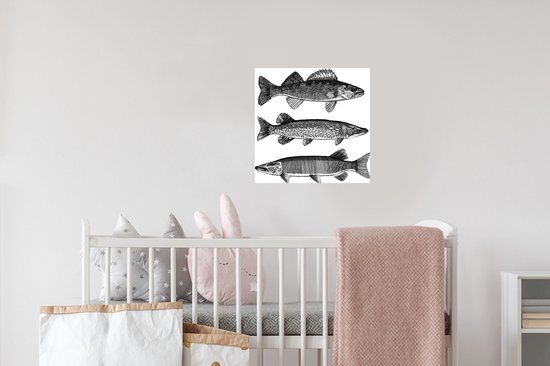 Sticker Muursticker Illustration Pêche - trois poissons - 30x30 cm - film adhésif autocollant - sticker mural repositionnable