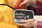 Broodtrommel Blauw - Lunchbox - Brooddoos - Quotes - Make yourself proud - Zelfliefde - Zelfvertrouwen - Tekst - 18x12x6 cm - Kinderen - Jongen