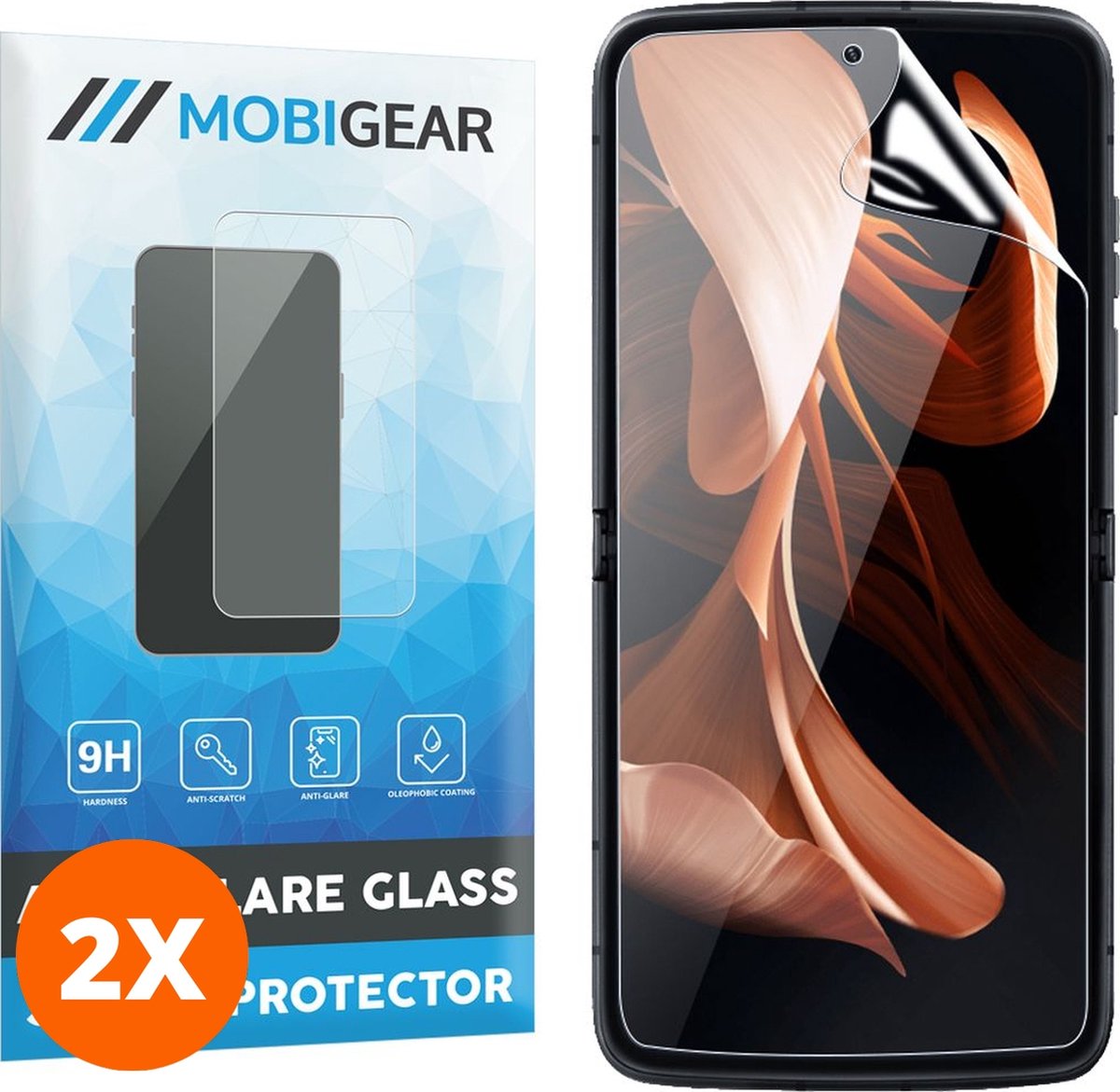 Mobigear Screenprotector geschikt voor Motorola Razr (2022) Glazen | Mobigear Premium Screenprotector - Case Friendly - Zwart (2-Pack)