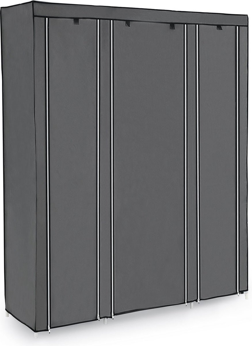 Berlin garderobekast - vouwkast - grijs - stof - met kledingroede en 3 roldeuren - campinggarderobe - 175x150x45cm
