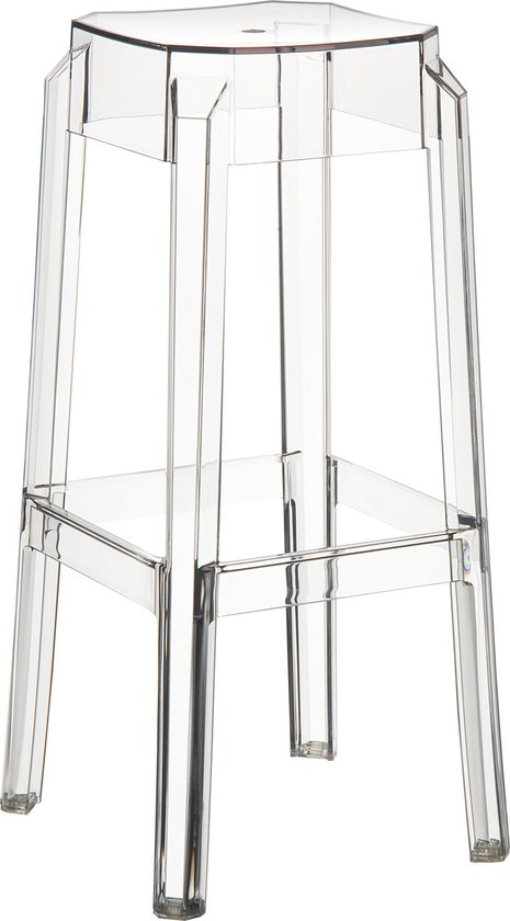 Barkruk Doddy - Zonder rugleuning - Set van 1 - Ergonomisch - Barstoelen voor keuken of kantine - Vierkant - Transparant - Zithoogte 75cm