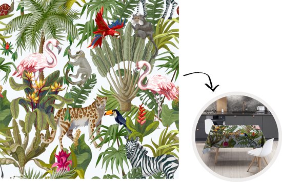 Nappe - Nappe - 150x150 cm - Jungle - Animaux - Filles - Enfants - Garçons - Flamingo - Perroquet - Intérieur et Extérieur