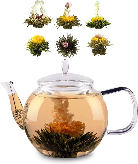 Glazen Theepot met Bamboe Deksel - 1L Borosilicaat Glazen Kan met Glazen Theepot met Bamboe Deksel - 1L Borosilicaat Glazen Kan met