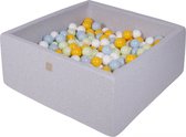 Vierkante ballenbak incl. 400 bollen - 110x110x40 cm - Lichtgrijs - Wit, Geel, Lichtgroen, Babyblauw