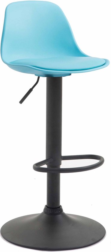 Barkruk Ste Deluxe - Blauw - Zwart - Modern Design - Rugleuning - Voetensteun - Voor Keuken en Bar - Gestoffeerde Zitting - Imitatie Leder
