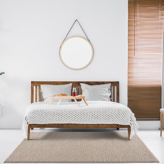 Tapis Impression Shaggy Beige à poils longs - 140x200CM