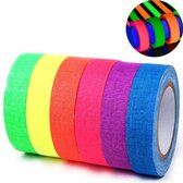 Rollen Neon Tape in 6 Neon kleuren - 5M x 1.5CM - Licht op onder UV licht/Blacklight - Washi Masking Fluor tape