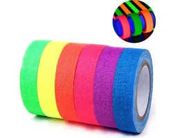Rollen Neon Tape in 6 Neon kleuren - 5M x 1.5CM - Licht op onder UV licht/Blacklight - Washi Masking Fluor tape