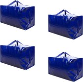 Set van 4 duurzame grote opbergtas met ritsen en labelvak voor verhuizen, kledingopslag, verpakking, huishoudelijke artikelen, waterafstotend (blauw-set van 4)