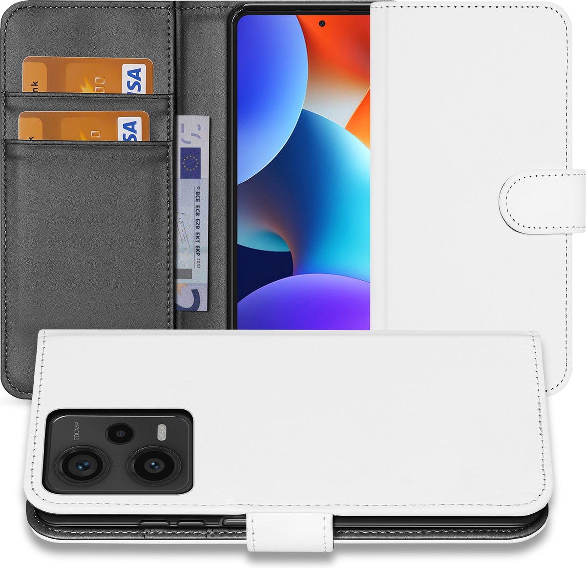 Book Case Hoesje voor de Xiaomi Redmi Note 12 Pro Plus Wit met Pasjeshouder