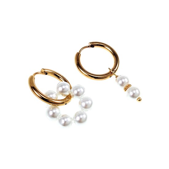 ∅19mm Boucles d'oreilles Femme - Perles de Cristal Witte - Acier Inoxydable Plaqué Or - Boucles d'oreilles avec Pendentifs Perles