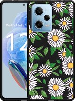 Cazy Hoesje Zwart geschikt voor Xiaomi Redmi Note 12 Pro 5G Madeliefjes