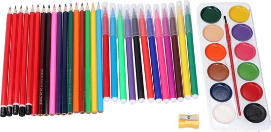 Topwrite Kids Tekenset 43 delig Potloden Stiften Verf Kwast En Topwrite Kids Tekenset 43 delig Potloden Stiften Verf Kwast En