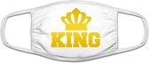 King grappig mondkapje | koning | kroon | gezichtsmasker | bescherming | bedrukt | logo | Wit / Goud mondmasker van katoen, uitwasbaar & herbruikbaar. Geschikt voor OV