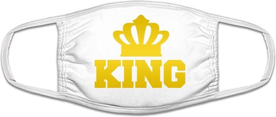 King grappig mondkapje | koning | kroon | gezichtsmasker | bescherming | bedrukt | logo | Wit / Goud mondmasker van katoen, uitwasbaar & herbruikbaar. Geschikt voor OV