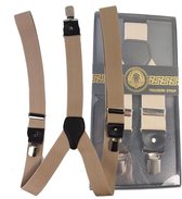 Safekeepers Bretels Heren - Y clip -  Gentleman - Bretel 3 Clips - Leer - Beige