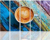 Schilderij , Kopje Koffie met liefde , multikleur , 4 maten , 5 luik , wanddecoratie , Premium print , XXL