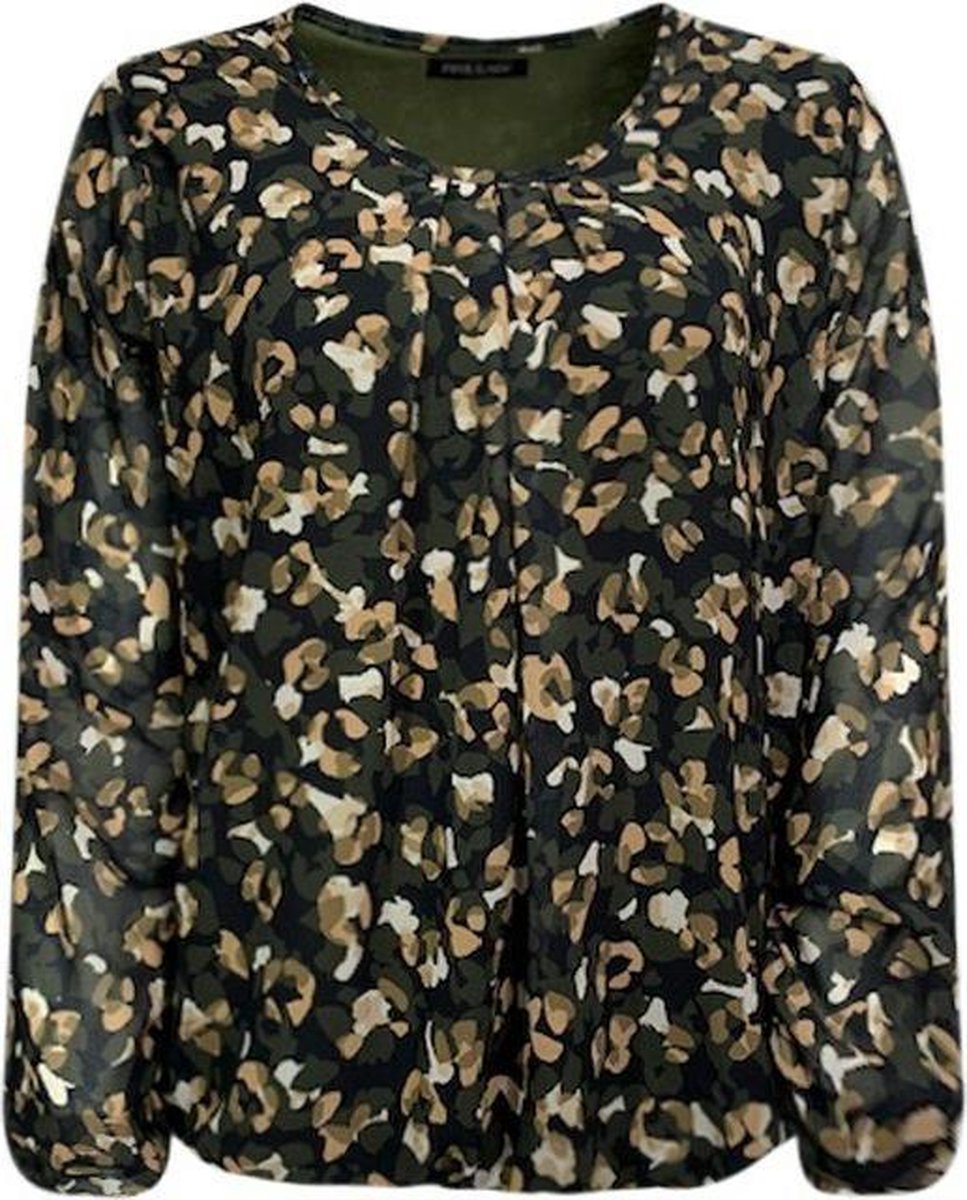 Lady dames blouse oker/ print Zwart