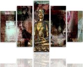 Schilderij , Boeddha voor abstracte vlakken , multikleur , 4 maten , 5 luik , wanddecoratie , Premium print , XXL