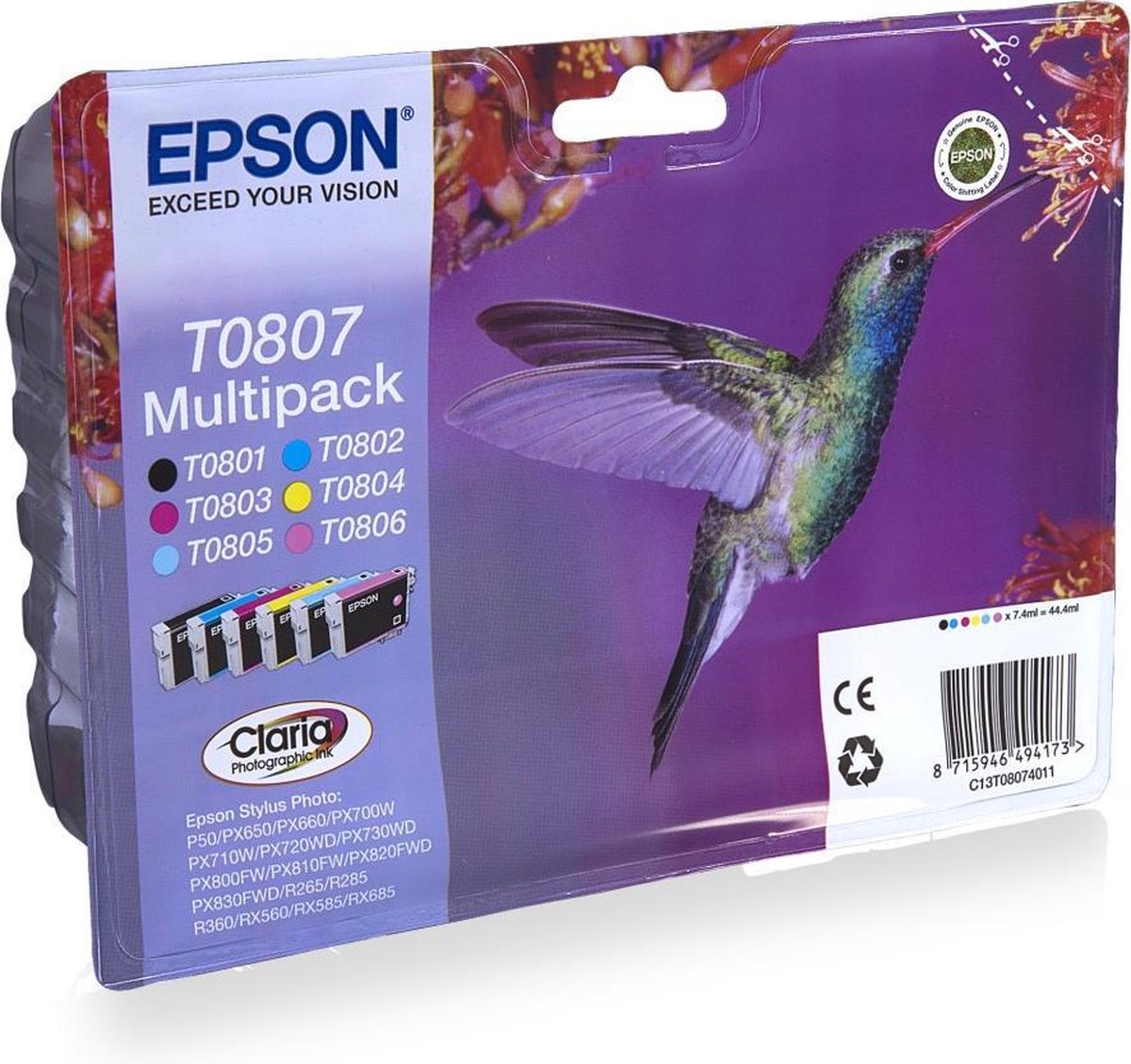 Epson T0807 - Inktcartridge / Zwart / Cyaan / Magenta / Geel / Licht Magenta / Licht Cyaan
