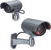 Relaxdays 2x dummy beveiligingscamera - voor wandmontage - LED licht - zilver - nepcamera