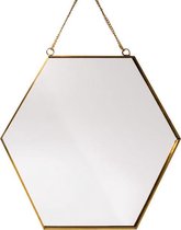 QUVIO Wandspiegel - Spiegel zeshoek breed - Wanddecoratie - Spiegel voor binnen - Wandspiegel met lijst - Decoratie - Hexagon - 0,3x24x21 (lxbxh) - Goud
