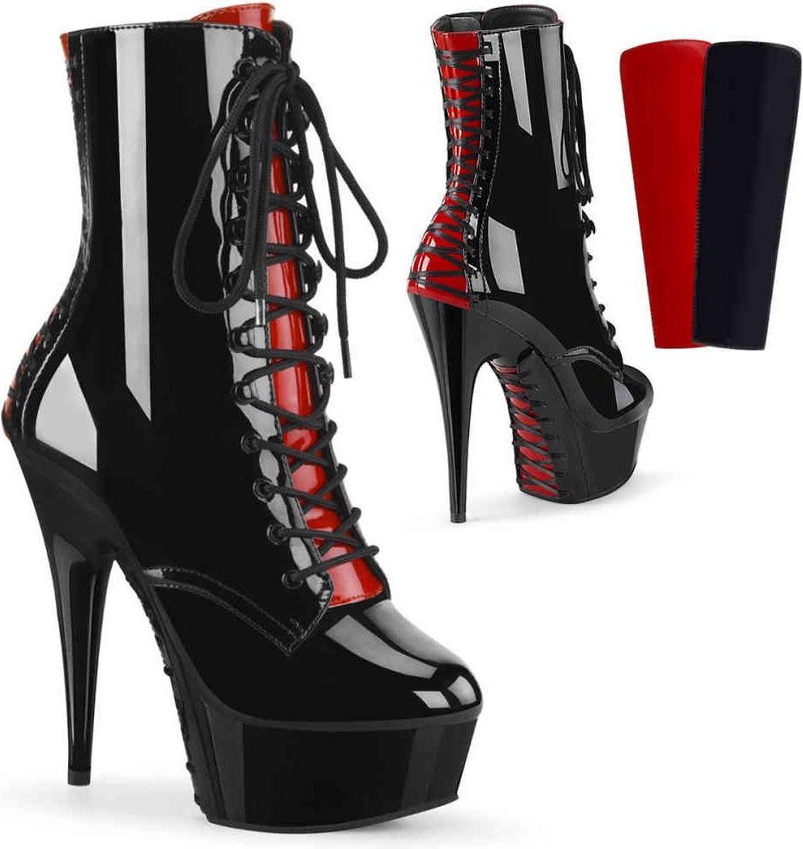 Pleaser - DELIGHT1020FH Plateau Laarzen - US 11 - 41 Shoes - Zwart/Rood