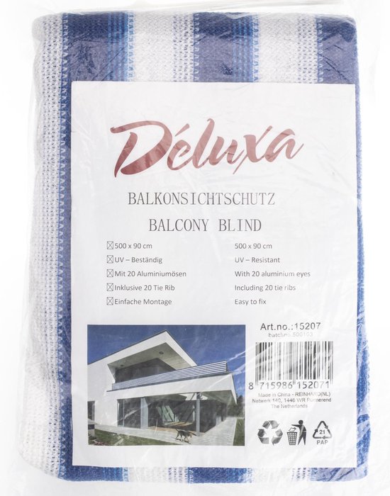 Balkondoek/balkonscherm zonnescherm blauw/wit 0,9 x 5 meter - Balkon of  dakterras... | bol.com