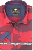 Heren Overhemd - Slim Fit - Army Camouflage - Rood - Maat 3XL