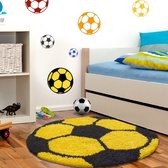 KinderTapijt voetbal lange draad ruwharige ronde geel Zwarte kleur
