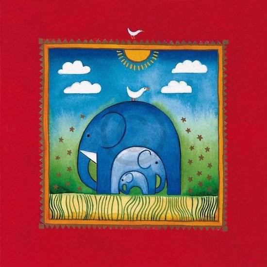 Linda Edwards - Trois petits éléphants Tirage d'art 40x40cm