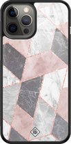iPhone 12 Pro Max hoesje glass - Stone grid marmer | Apple iPhone 12 Pro Max  case | Hardcase backcover zwart