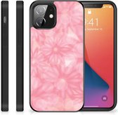 Silicone Back Case iPhone 12 Mini Telefoon Hoesje met Zwarte rand Lente Bloemen