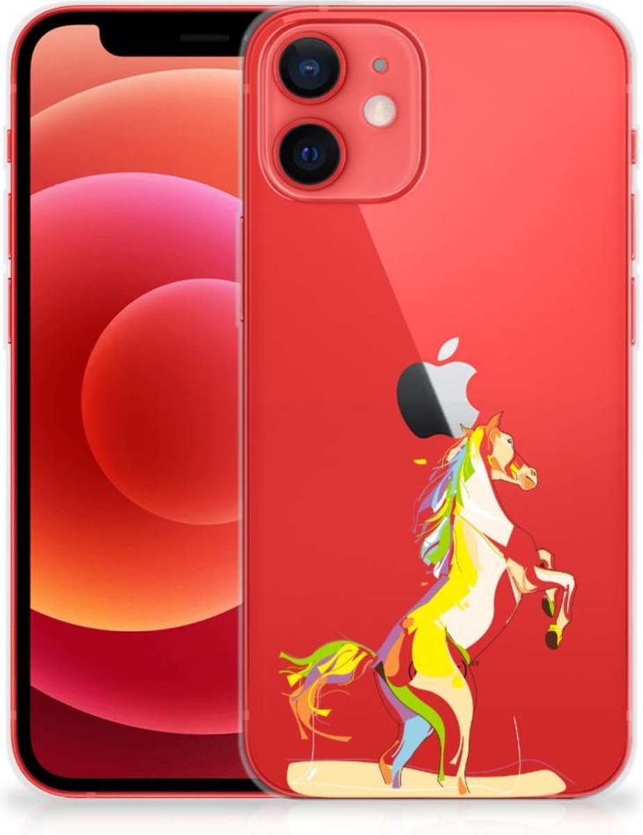 Back Cover voor iPhone 12 Mini Telefoonhoesje met Naam Horse Color