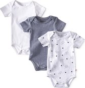 Little Label - romper korte mouw 3-pack - navy white - maat: 62 - bio-katoen