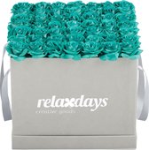 relaxdays flowerbox - rozenbox - rozen in doos - 49 kunstbloemen - cadeau - decoratie turkoois