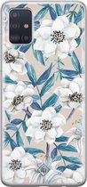 Samsung A51 hoesje siliconen - Bloemen / Floral blauw | Samsung Galaxy A51 case | blauw | TPU backcover transparant