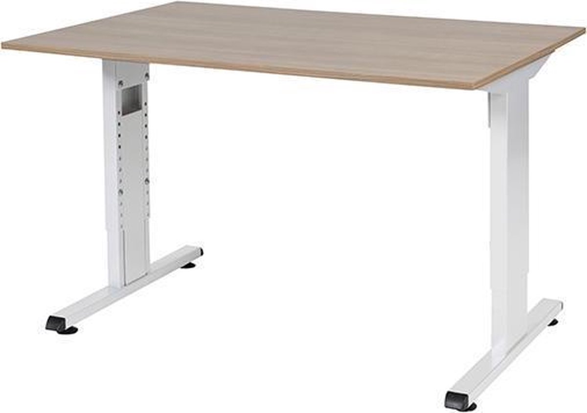 RoomForTheNew Bureau Schiphol Normal-Bureau - Bureautafel - Gaming bureau - Game bureau - Computertafel - Desk - Bureau wit - Verstelbaar bureau - Gaming Desk - Bureau tafel - Bureau verstelbaar--Havana blad-Wit  onderstel- 120x80