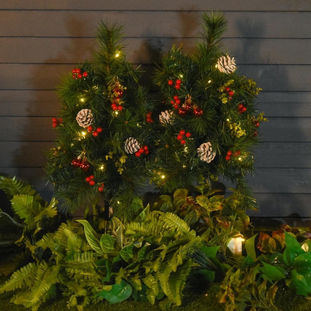 Kunstkerstboom met verlichting en decoratie - Set van 2 - Kerstboom met lampjes - Kerstballen - Kerstversiering - Binnen/Buiten – foto 3