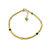 Bracelet with pink & green beads - Goud