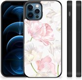 Back Case TPU Siliconen Hoesje iPhone 12 Pro | 12 (6.1") GSM Hoesje met Zwarte rand Mooie Bloemen
