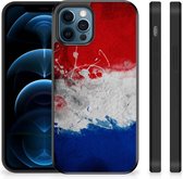 Mobiel TPU Hard Case iPhone 12 Pro | 12 (6.1") Telefoon Hoesje met Zwarte rand Nederlandse Vlag