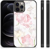 Back Case TPU Siliconen Hoesje Geschikt voor iPhone 12 Pro Max GSM Hoesje met Zwarte rand Mooie Bloemen