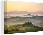 Canvas Schilderij Landschap - Mist - Toscane - 60x40 cm - Wanddecoratie