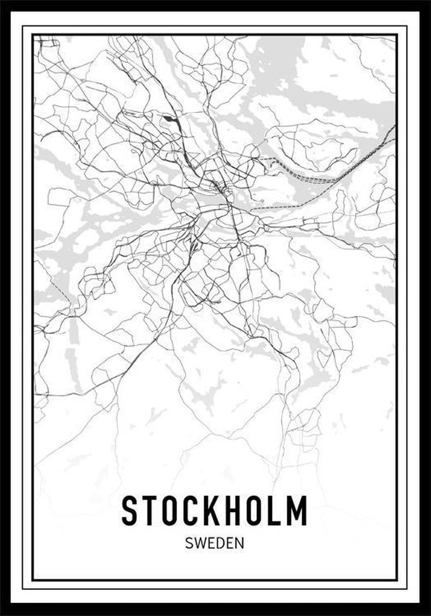 Punt. Poster - City Map Stockholm - 70 X 50 Cm - Zwart En Wit