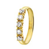 Lucardi Dames Ring met 5 zirkonia stenen - Ring - Cadeau - 14 Karaat Goud - Geelgoud