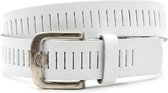 Witte jeans riem met gleufjes 4 cm breed - Wit - Casual - Echt Leer - Taille: 95cm - Totale lengte riem: 110cm