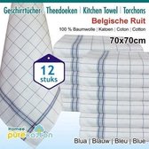 Theedoeken Belgische ruit blauw 100% Katoen - set van 12 Stuks -70x70cm