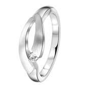 Lucardi - Dames Ring mat/glans met zirkonia - Ring - Cadeau - Echt Zilver - Zilverkleurig